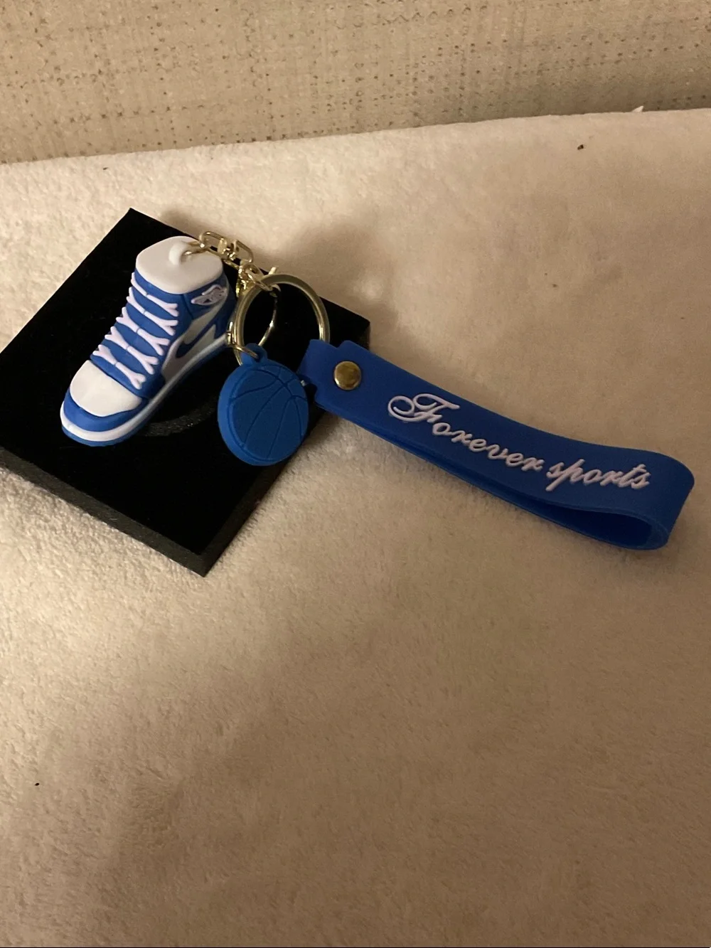 Blue and White Kids Sneakers Keychain with Basketball Charm -